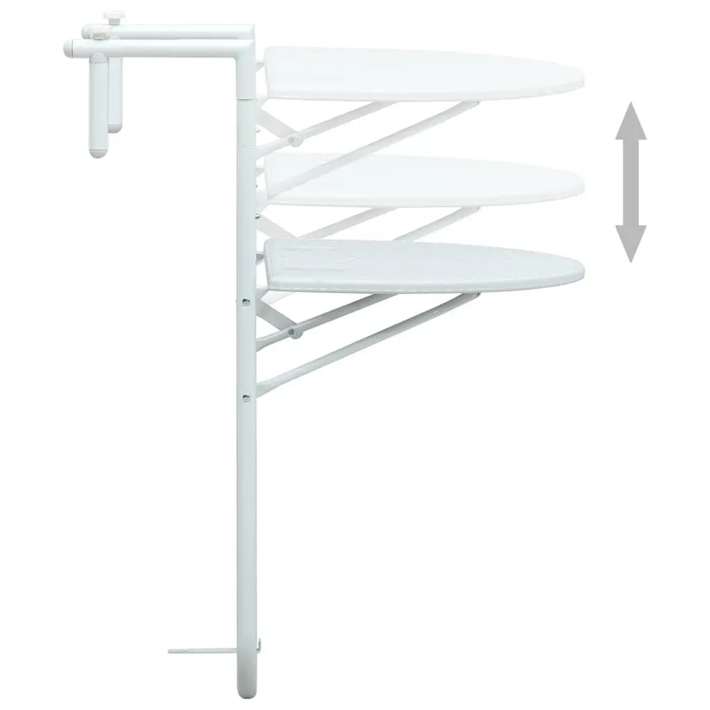 Hanging Balcony Table Plastic Top Steel Frame Height Adjustable Foldable White