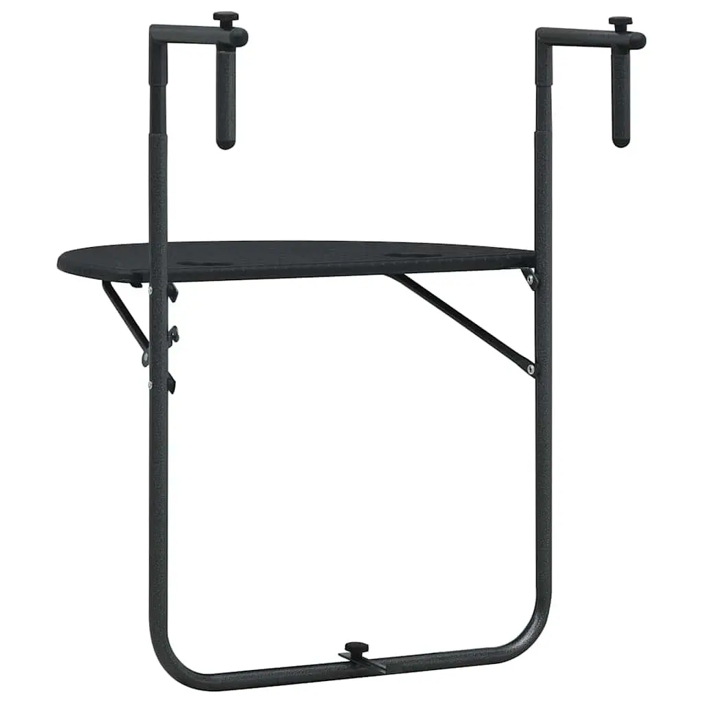 Hanging Balcony Table Plastic Foldable Adjustable Height Black