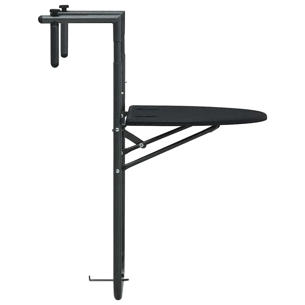 Hanging Balcony Table Plastic Foldable Adjustable Height Black