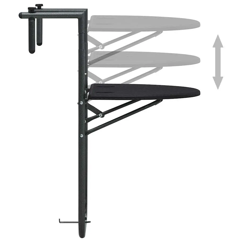 Hanging Balcony Table Plastic Foldable Adjustable Height Black
