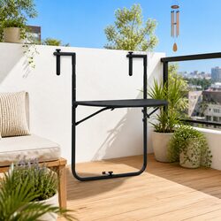 Hanging Balcony Table Foldable Outdoor Coffee Worktop Steel Frame Rattan Look