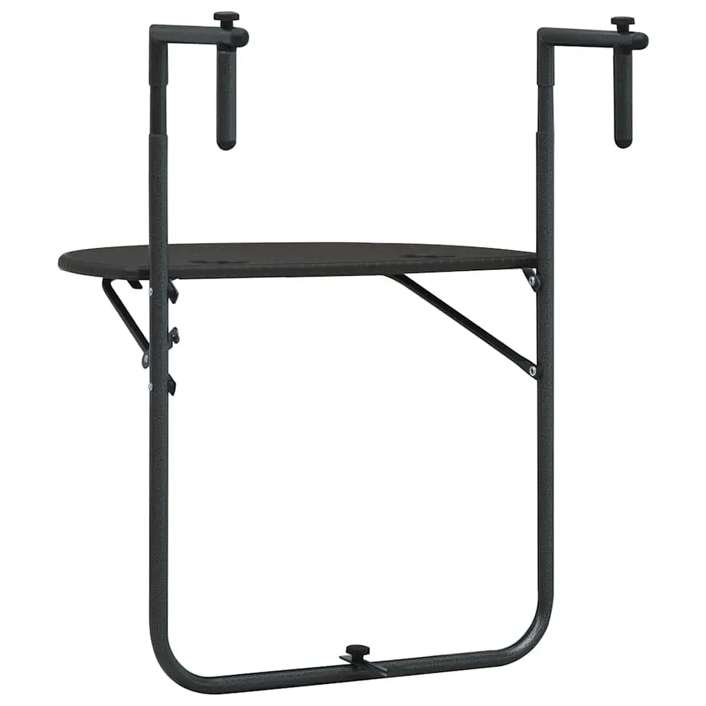 Hanging Balcony Table Steel Frame Plastic Top Foldable Rattan Look Brown 60L x 64W x 83.5H cm