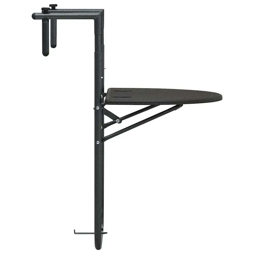 Hanging Balcony Table Steel Frame Plastic Top Foldable Rattan Look Brown 60L x 64W x 83.5H cm