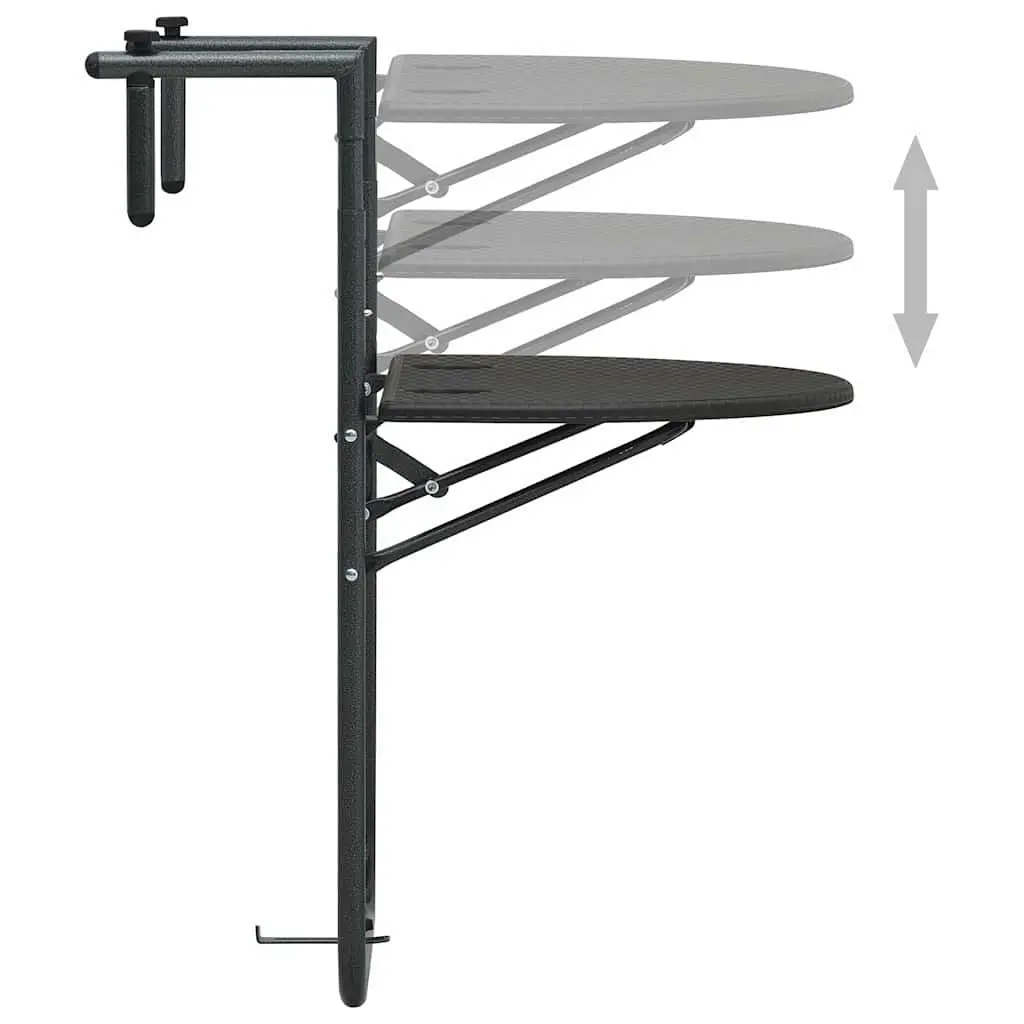 Hanging Balcony Table Steel Frame Plastic Top Foldable Rattan Look Brown 60L x 64W x 83.5H cm
