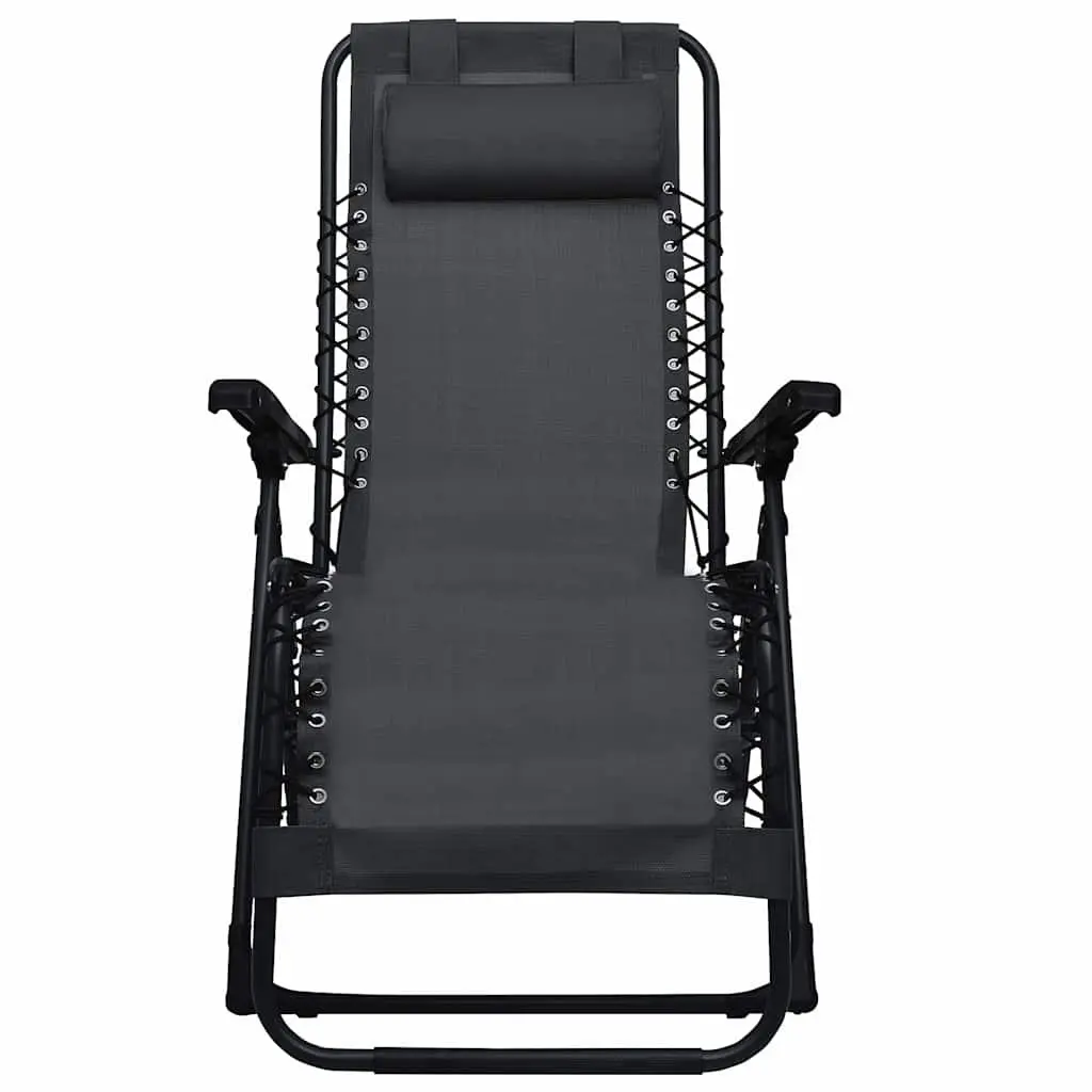 Folding Garden Lounger Reclining Black Textilene Lightweight Steel Chair Outdoor