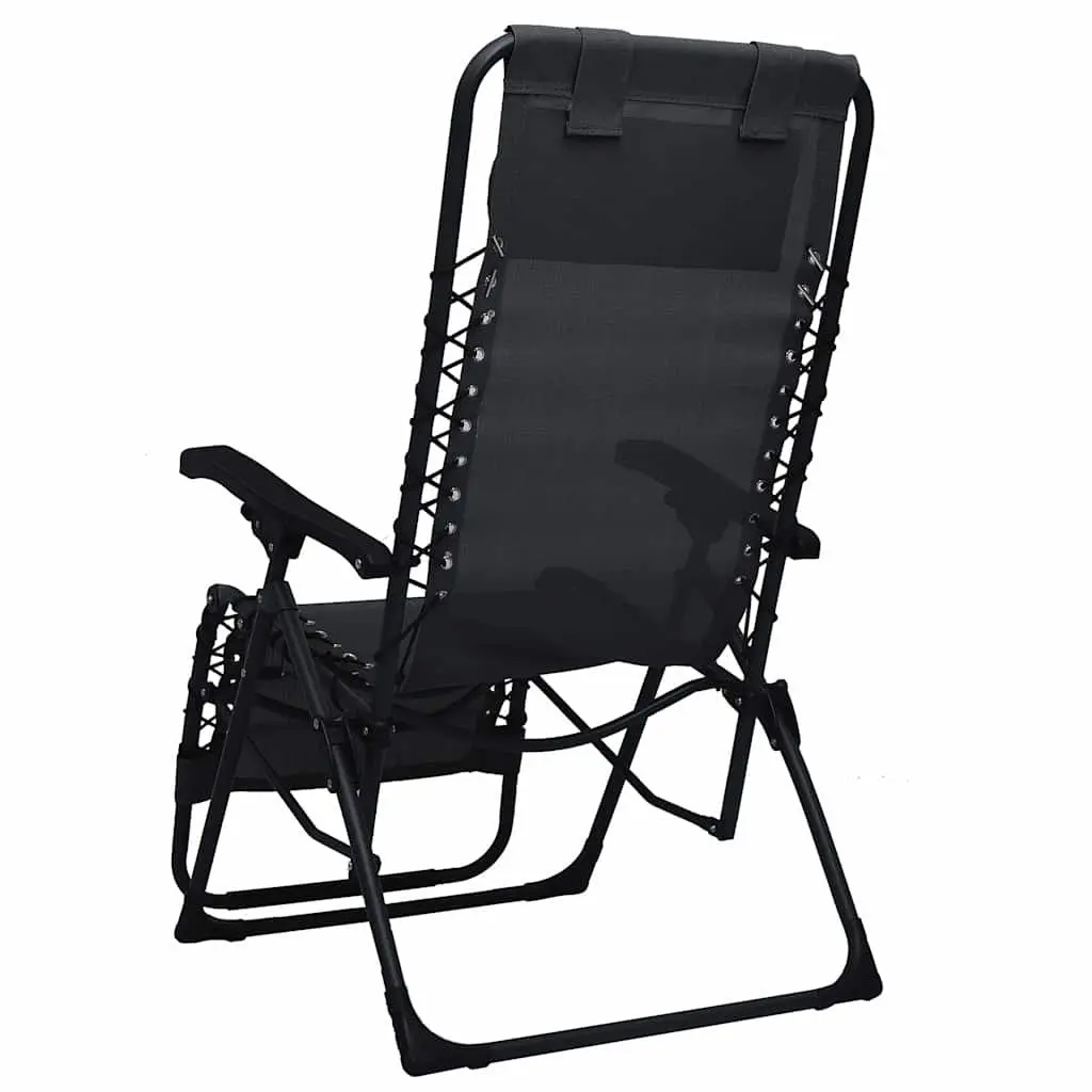 Folding Garden Lounger Reclining Black Textilene Lightweight Steel Chair Outdoor