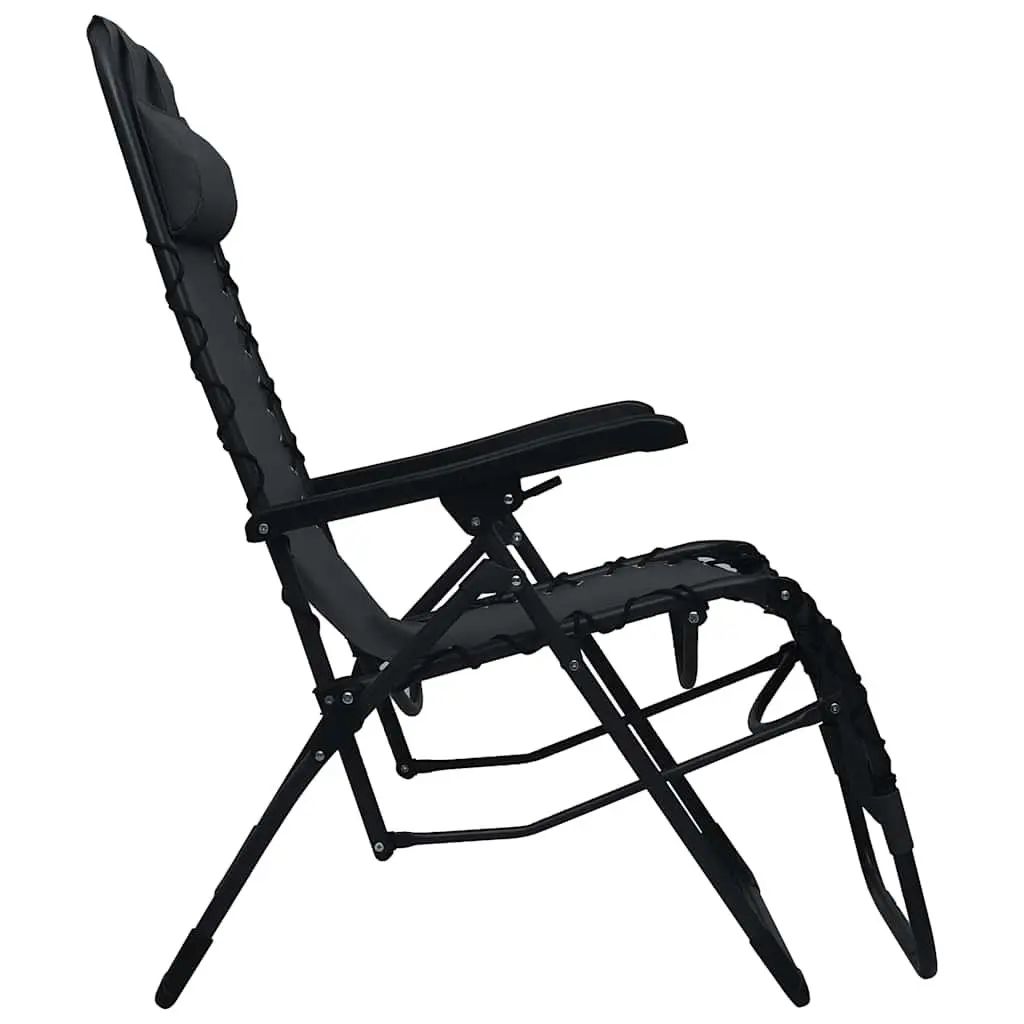 Folding Garden Lounger Reclining Black Textilene Lightweight Steel Chair Outdoor