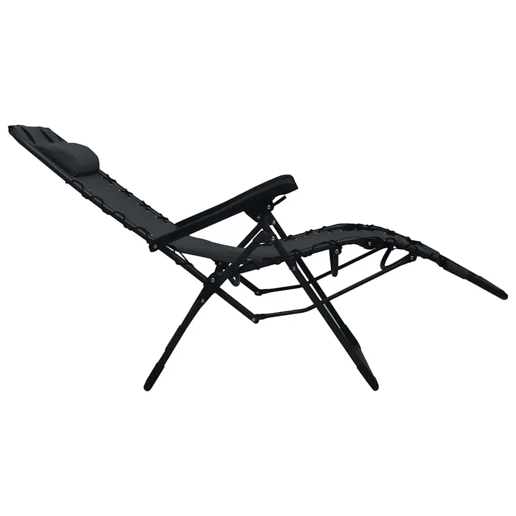 Folding Garden Lounger Reclining Black Textilene Lightweight Steel Chair Outdoor
