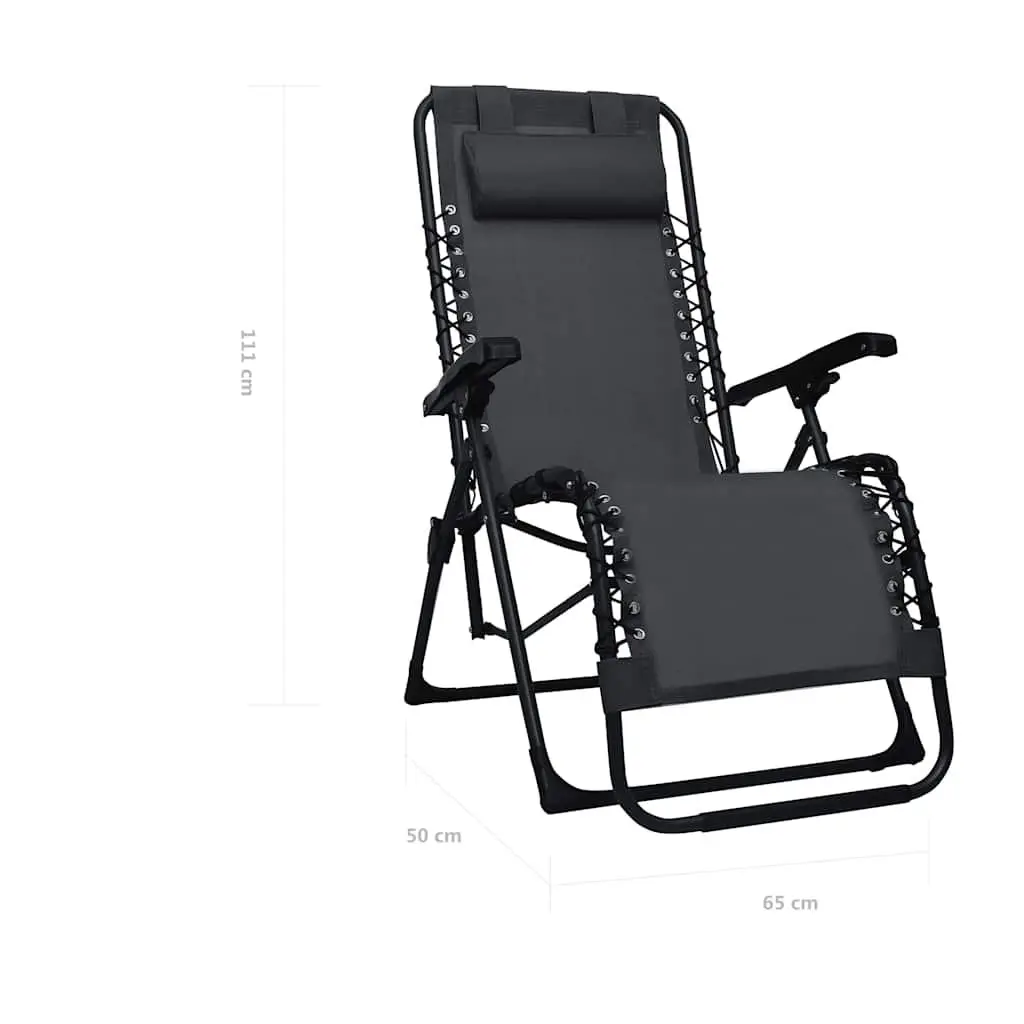Folding Garden Lounger Reclining Black Textilene Lightweight Steel Chair Outdoor