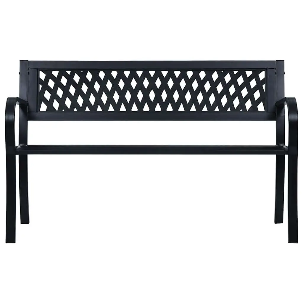 Outdoor Bench 125cm Steel Frame Black Weather Resistant Durable Lattice Backrest for Garden Patio