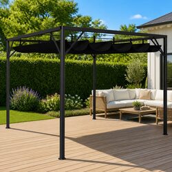 Garden Gazebo 3x3m Retractable Roof Canopy Outdoor Shelter Anthracite