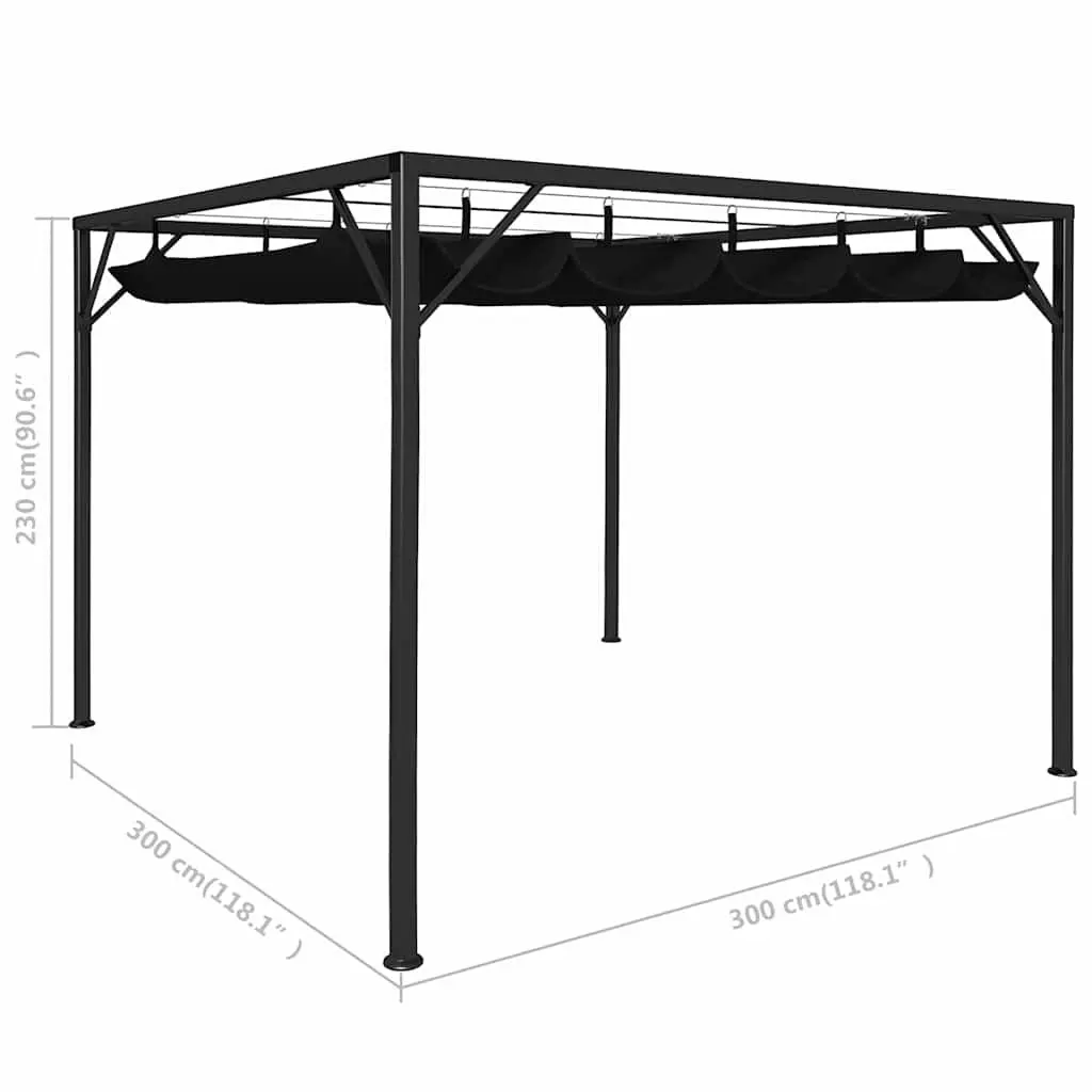 Garden Gazebo Powder-coated Metal 3x3m Anthracite Retractable Roof Canopy