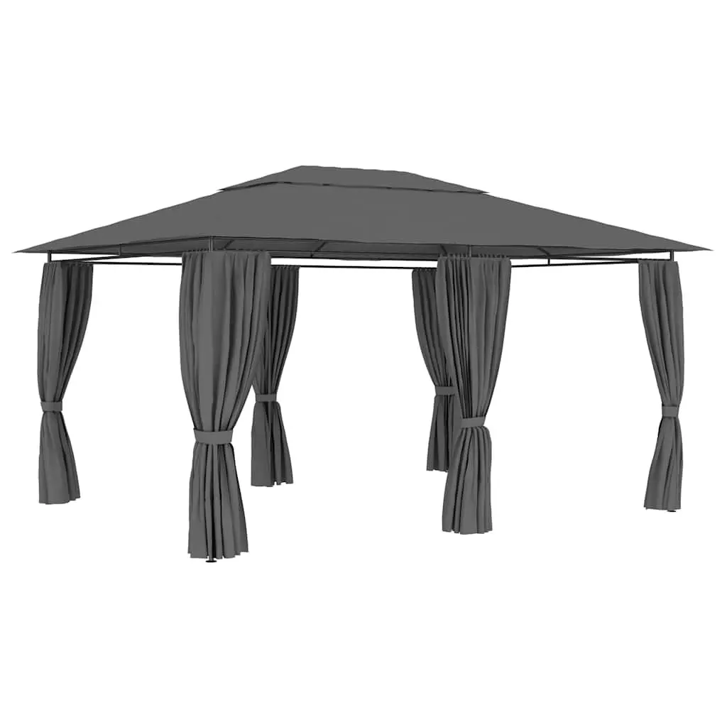 Garden Marquee Gazebo 4x3m Powder-coated Steel Anthracite Water-resistant Canopy with Curtains