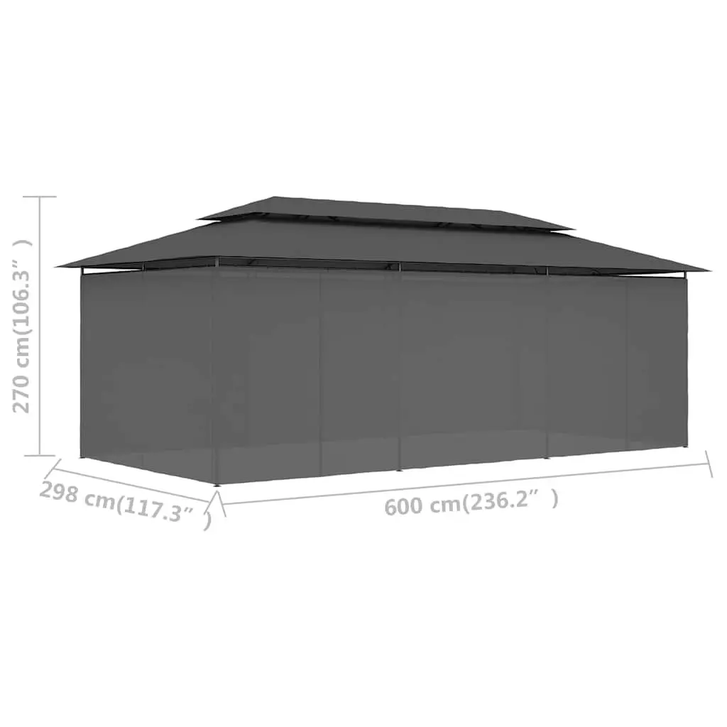 Gazebo Tubular Steel Frame Polyester Fabric 600 x 298 x 270 cm Anthracite