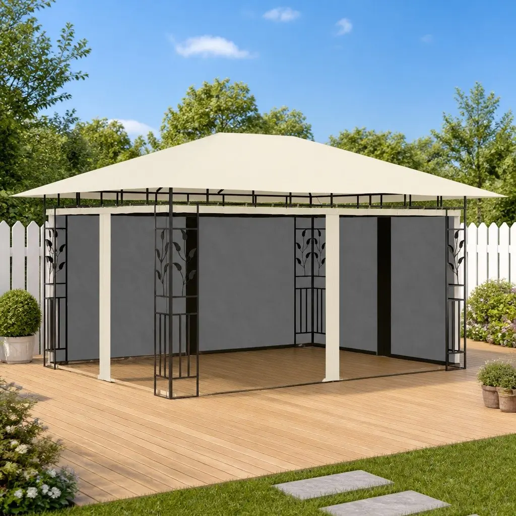 Garden Gazebo Metal Frame 4x3x2.73m Cream with Mosquito Net