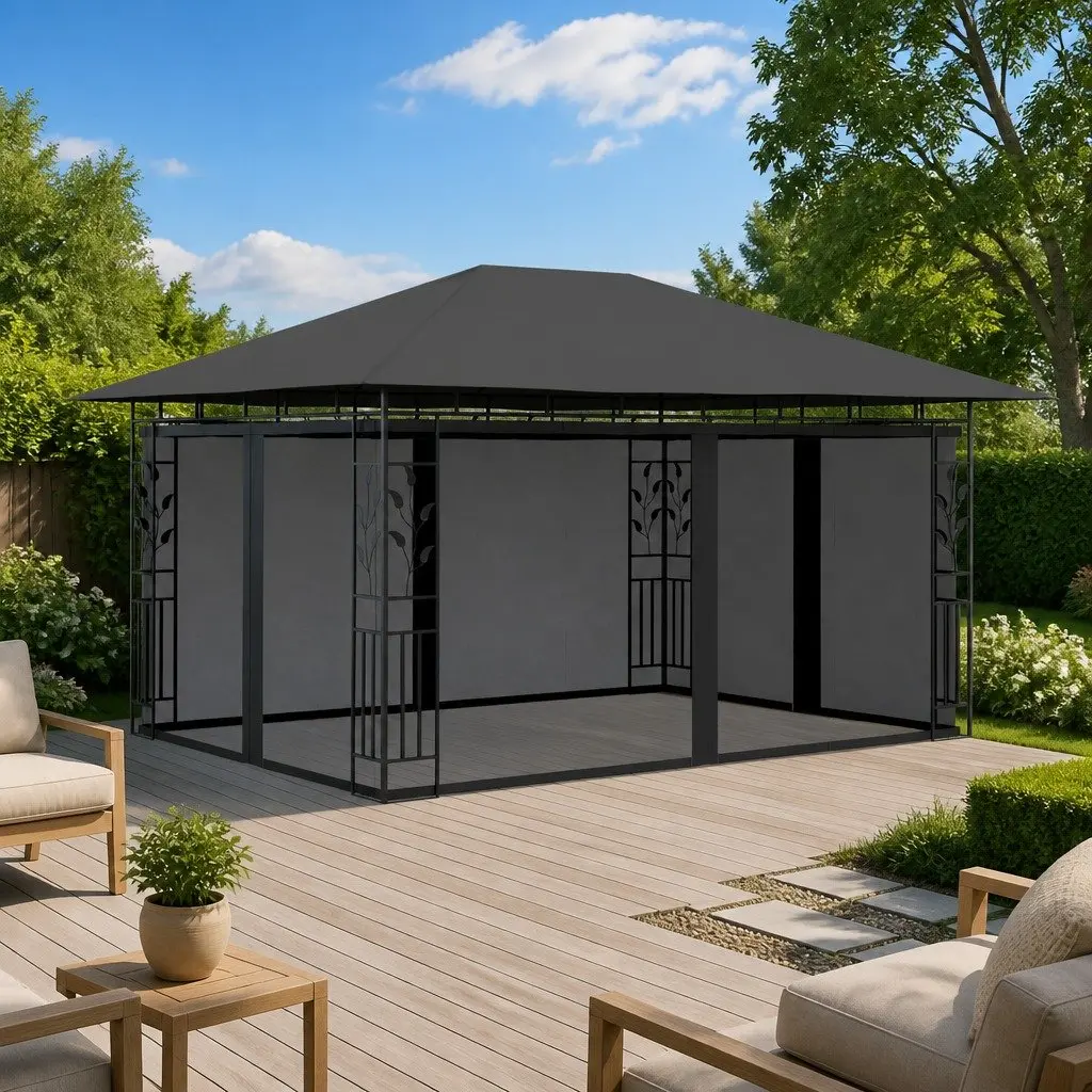 Garden Gazebo Metal Frame 4x3x2.73m Anthracite Canopy with Mosquito Net