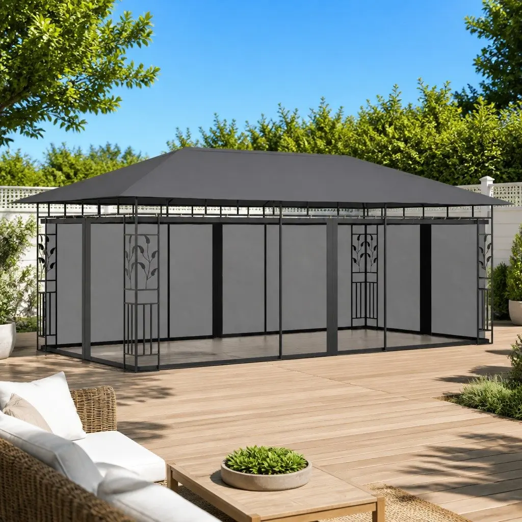 Outdoor Gazebo Canopy Metal Frame 6x3m Anthracite