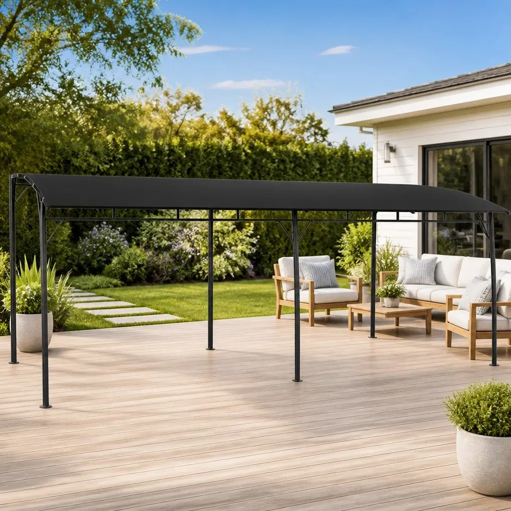 Garden Sunshade Awning Outdoor Shelter Metal Frame 6 x 3 x 2.55 m Anthracite