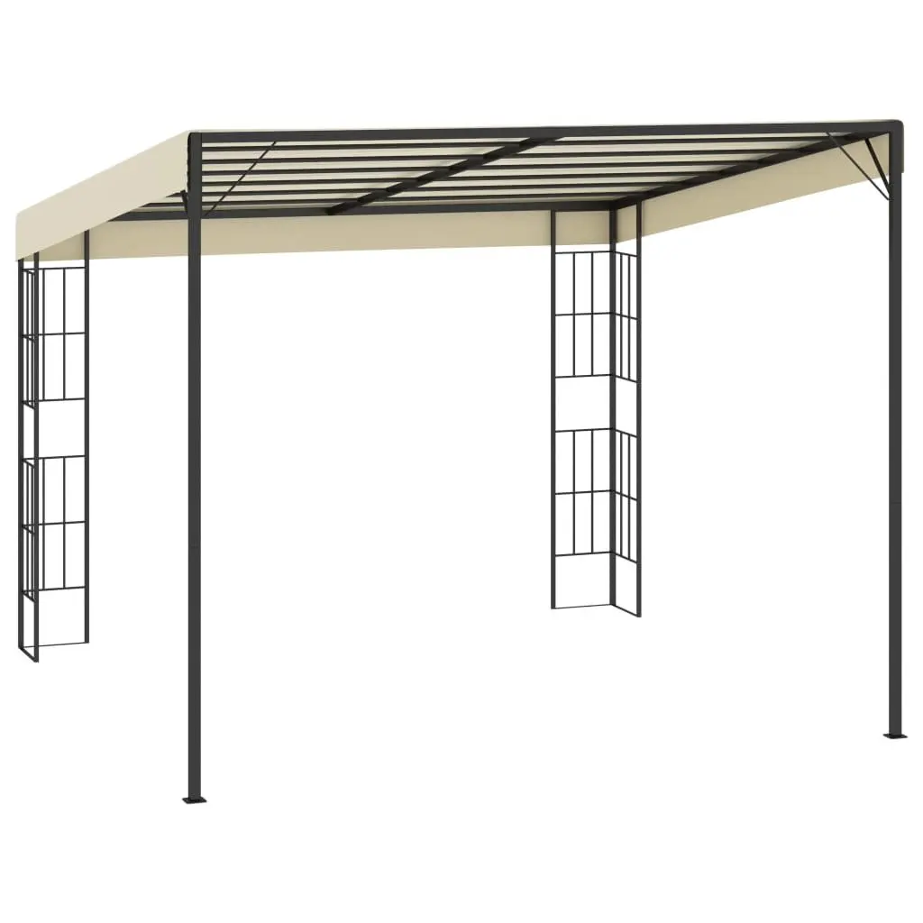 Wall-mounted Canopy Shade Structure Cream Powder-coated Steel 3x3m Outdoor Gazebo