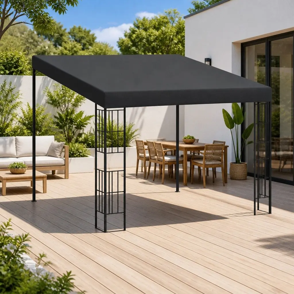 Wall-Mounted Gazebo Powder-Coated Steel 3x3m Anthracite Outdoor Sun Shelter