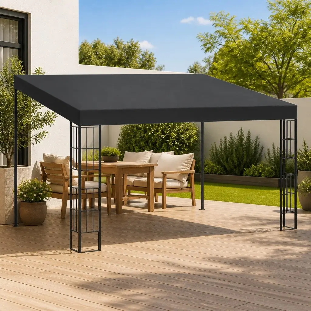 Wall-mounted Gazebo Powder-coated Steel 3x4 m Anthracite Retractable Patio Sun Shade Shelter