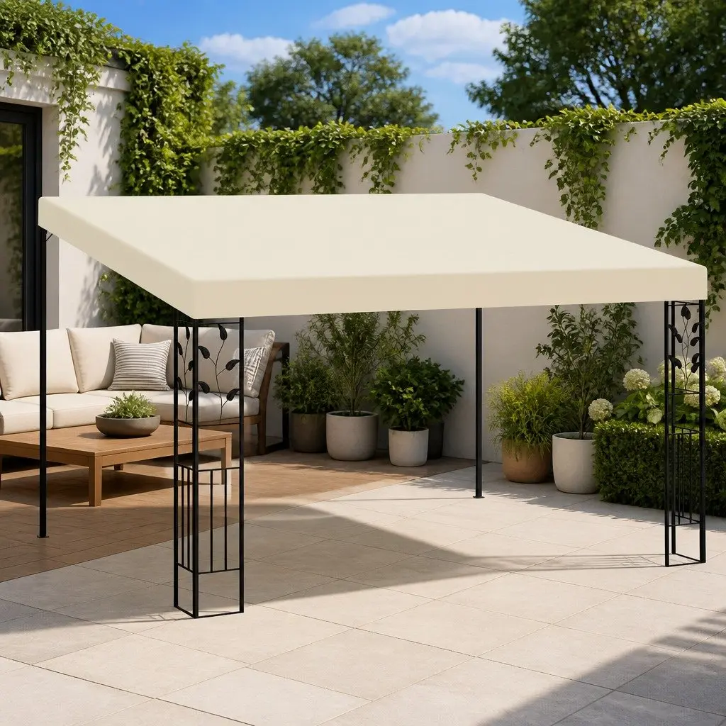Wall-mounted Gazebo Polyester 4x3x2.5m Outdoor Garden Canopy Shade Structure Cream