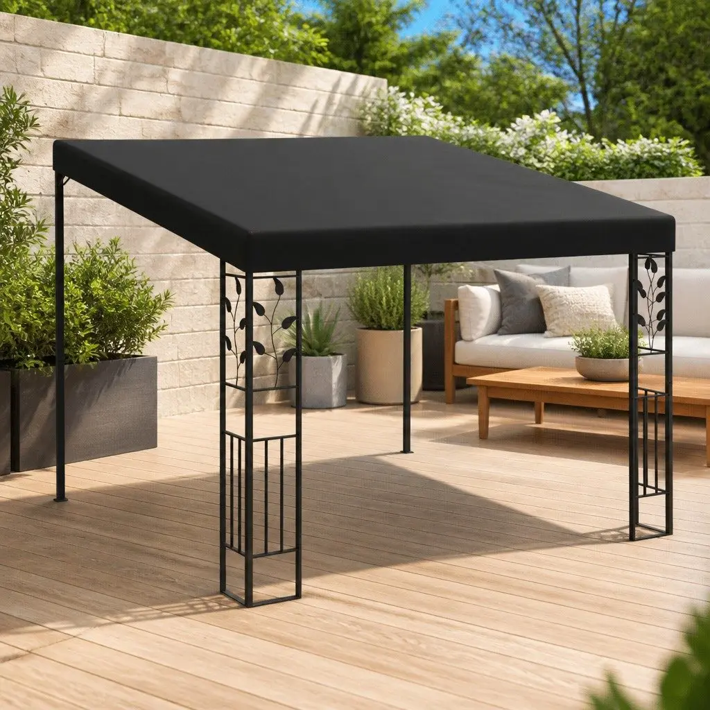 Wall-Mounted Gazebo Polyester Coating 3x3x2.5m Anthracite Outdoor Garden Canopy