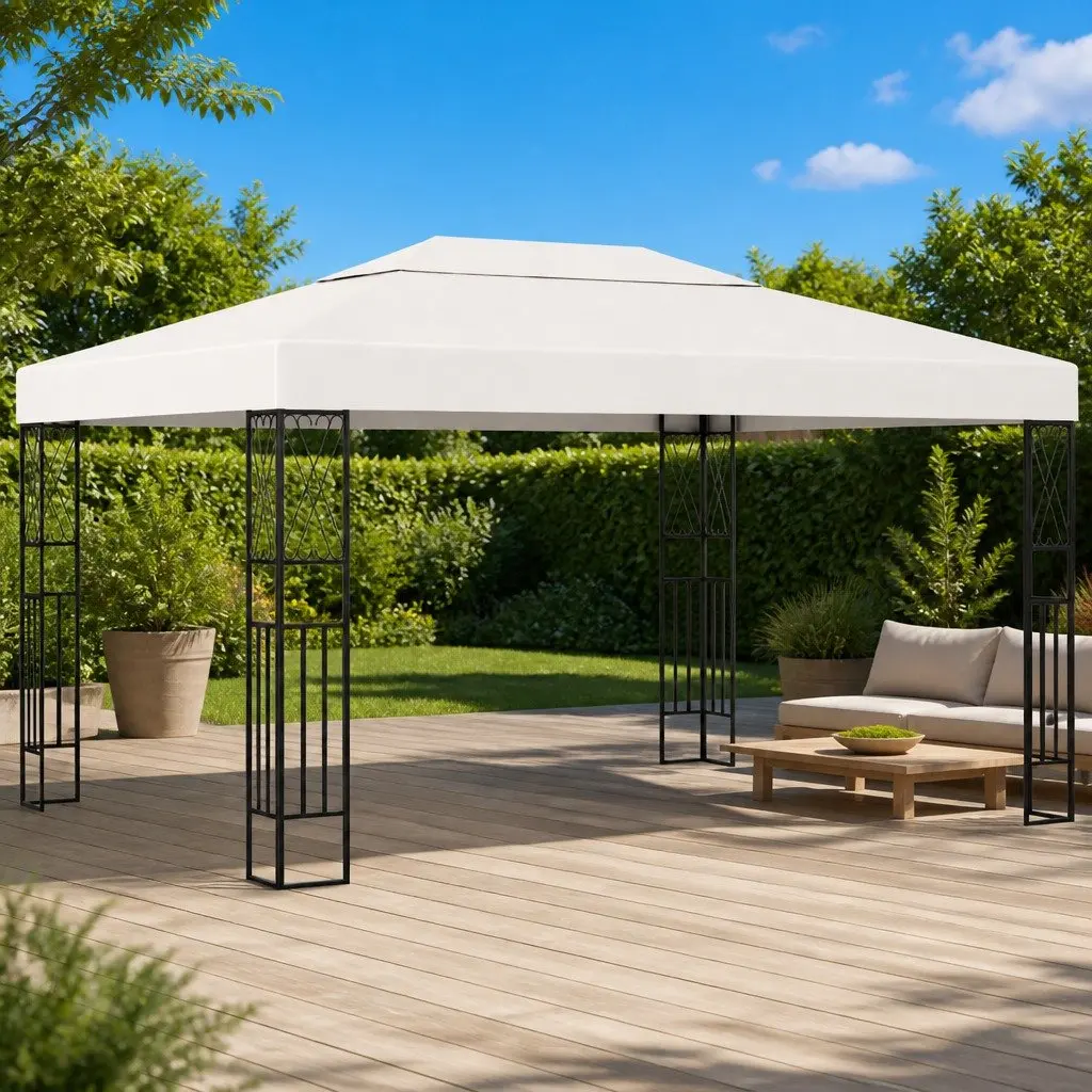 Gazebo Steel Frame 3x4 m Cream Vented Roof Outdoor Canopy Garden Shelter Patio