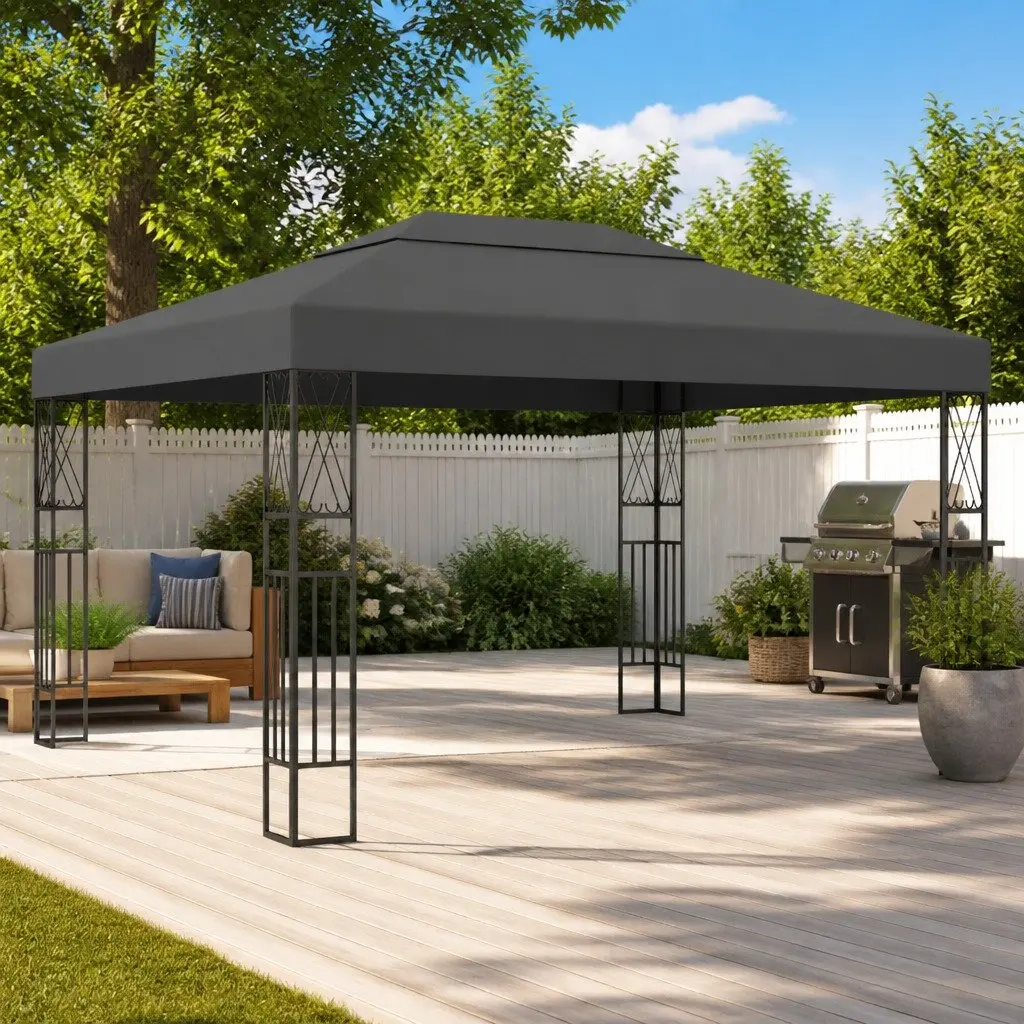 Gazebo Steel Frame 3x4 m Anthracite Polyester Canopy Outdoor Shade Shelter