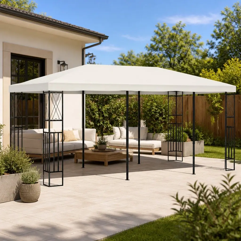 Gazebo Steel Frame 3x6 m Cream Polyester Roof Outdoor Canopy Garden Shade
