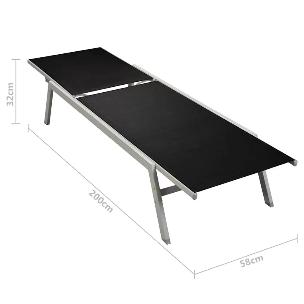 Sun Loungers Set Steel Frame Textilene Black 2 Piece with Table