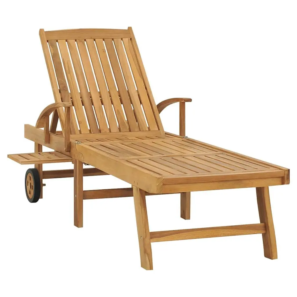 Sun Lounger with Table Adjustable Backrest Wheels Outdoor Garden Furniture Brown