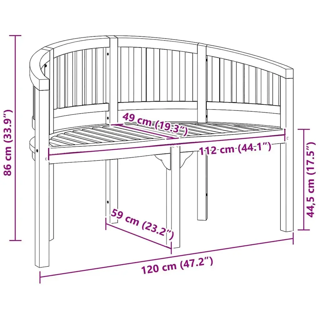 Banana Bench Solid Teak Wood 120cm Brown Outdoor Garden 2-Seater Patio