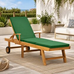 Sun Lounger Teak Wood Outdoor Garden Patio Deck Chair with Cushion Green