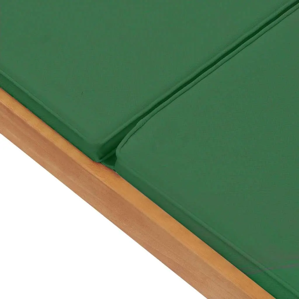 Teak Wood Sun Lounger Outdoor Adjustable Backrest Garden Chair with Green Cushion and Sliding Table