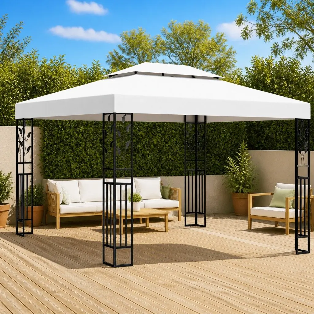 Outdoor Garden Canopy Double Roof White 3x4m Gazebo Water Resistant Shelter