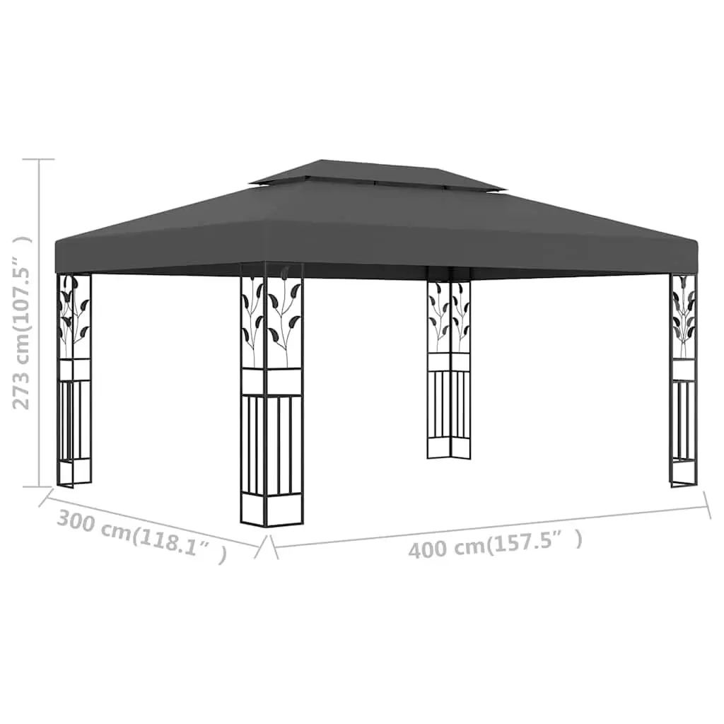 Gazebo Double Roof 3x4m Anthracite Powder-coated Steel Outdoor Garden Canopy Sunshade Pavilion