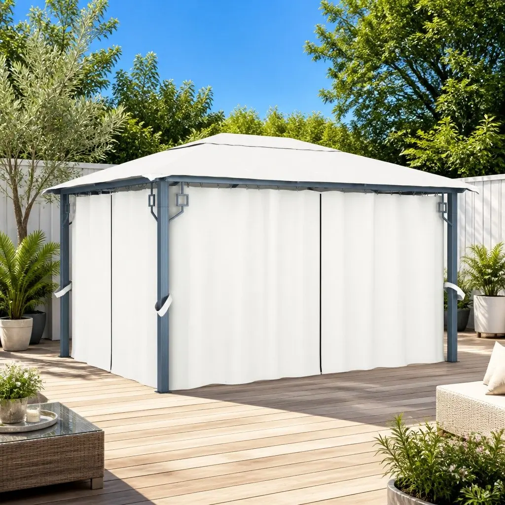 Gazebo Oxford Fabric 400x300 cm Cream Outdoor Canopy Pavilion with Curtains