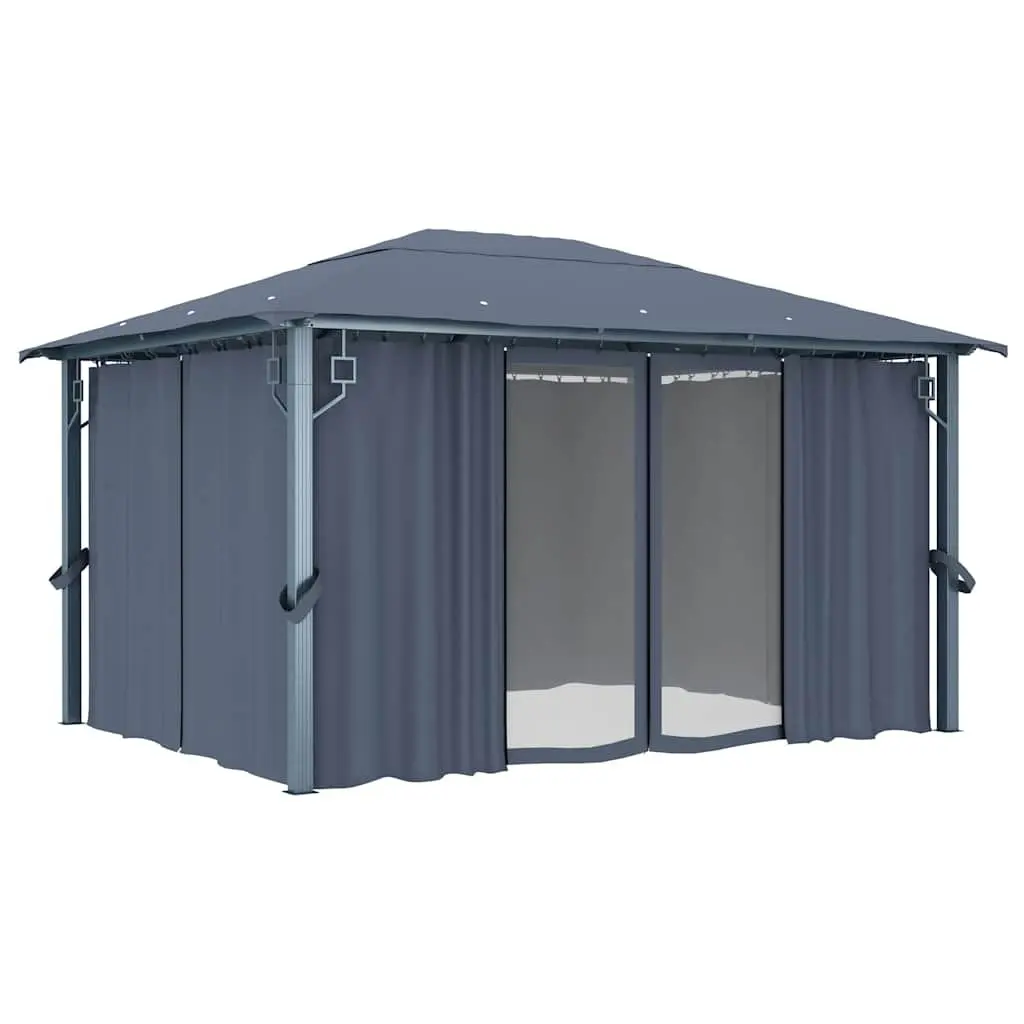 Gazebo Canopy Oxford Fabric 400x300 cm Anthracite Aluminium Steel Frame with Curtains Sidewalls Mesh Screens