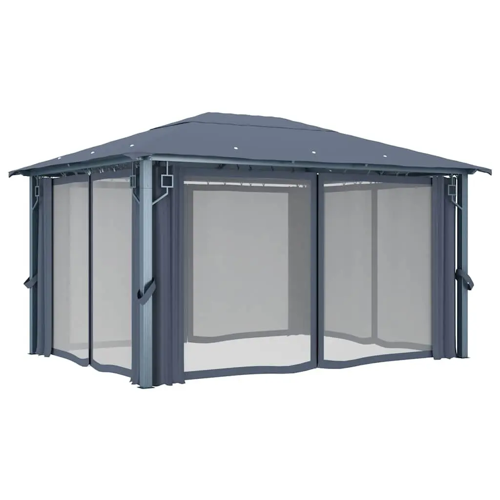 Gazebo Canopy Oxford Fabric 400x300 cm Anthracite Aluminium Steel Frame with Curtains Sidewalls Mesh Screens