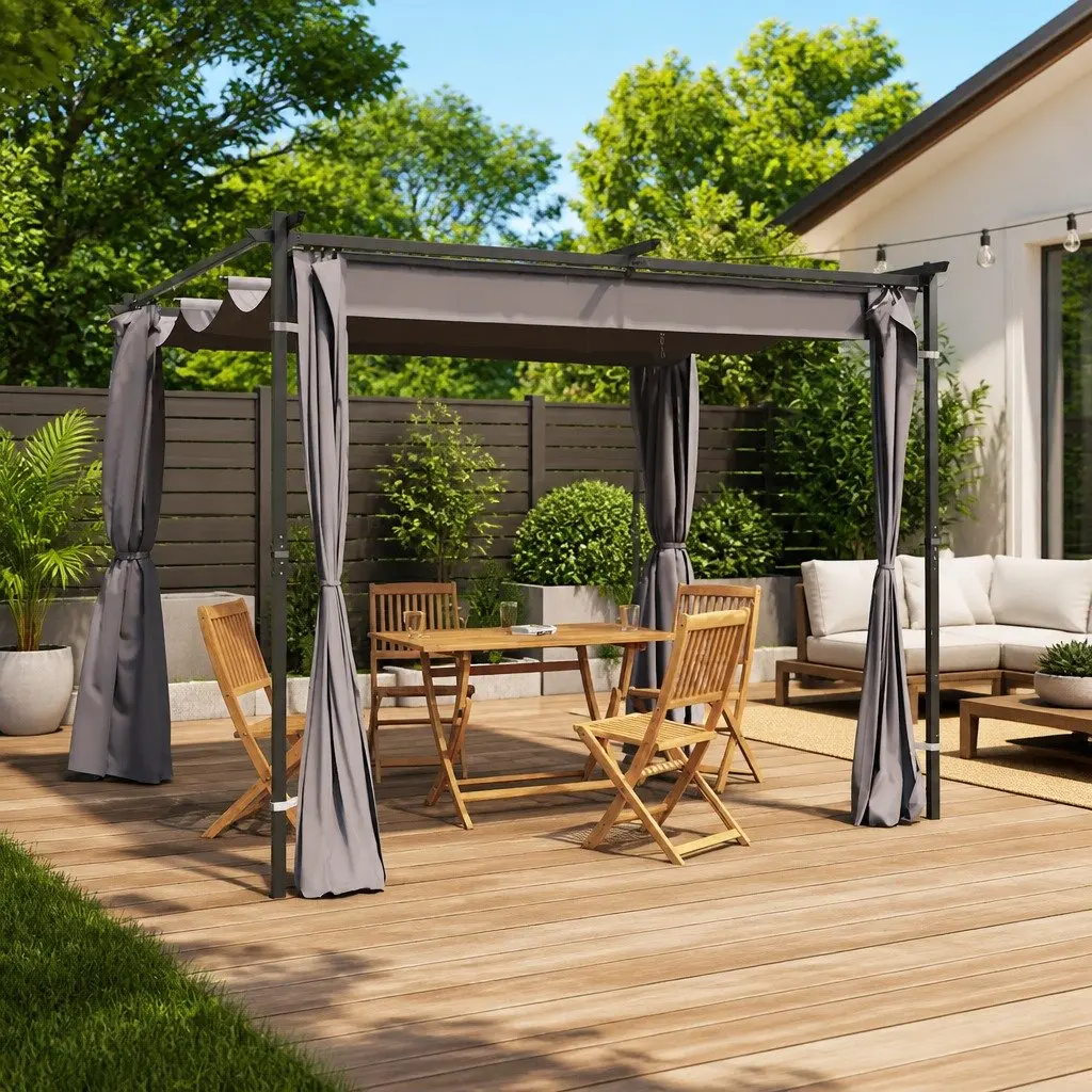 Gazebo Steel Frame 3x3 m Anthracite Outdoor Shelter with Curtains