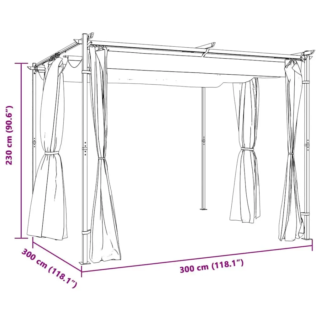 Gazebo Steel Frame 3x3 m Anthracite Outdoor Shelter with Curtains