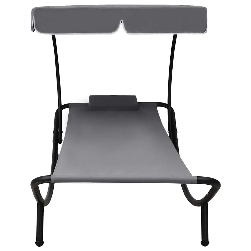 Outdoor Sun Lounger Bed with Canopy Pillow Grey Garden Patio Relaxation
