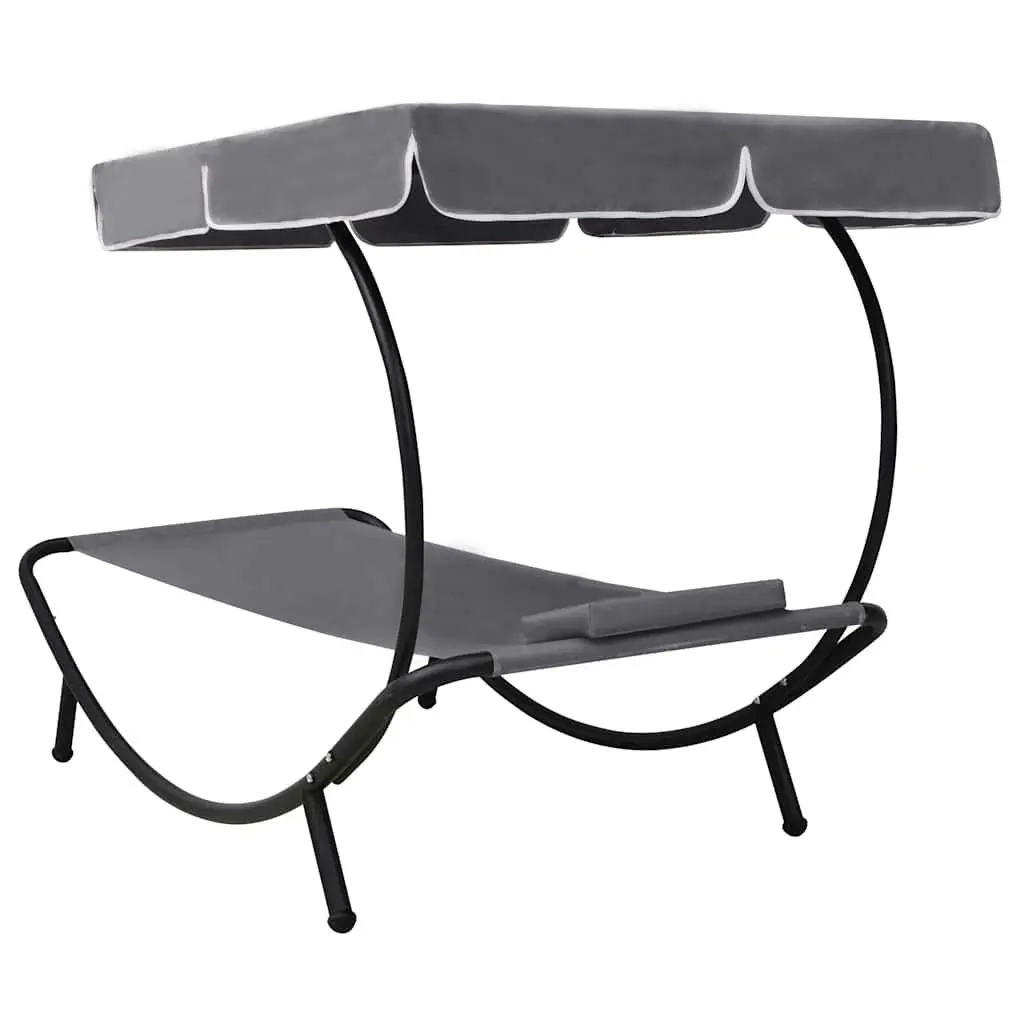 Outdoor Sun Lounger Bed with Canopy Pillow Grey Garden Patio Relaxation