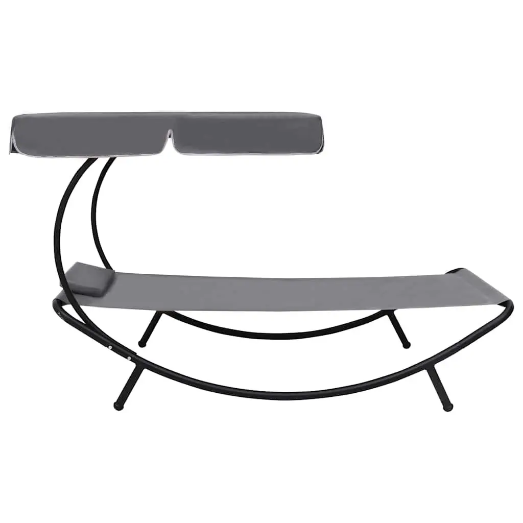 Outdoor Sun Lounger Bed with Canopy Pillow Grey Garden Patio Relaxation
