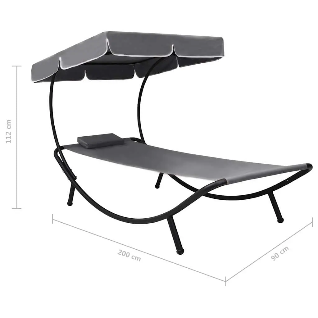 Outdoor Sun Lounger Bed with Canopy Pillow Grey Garden Patio Relaxation