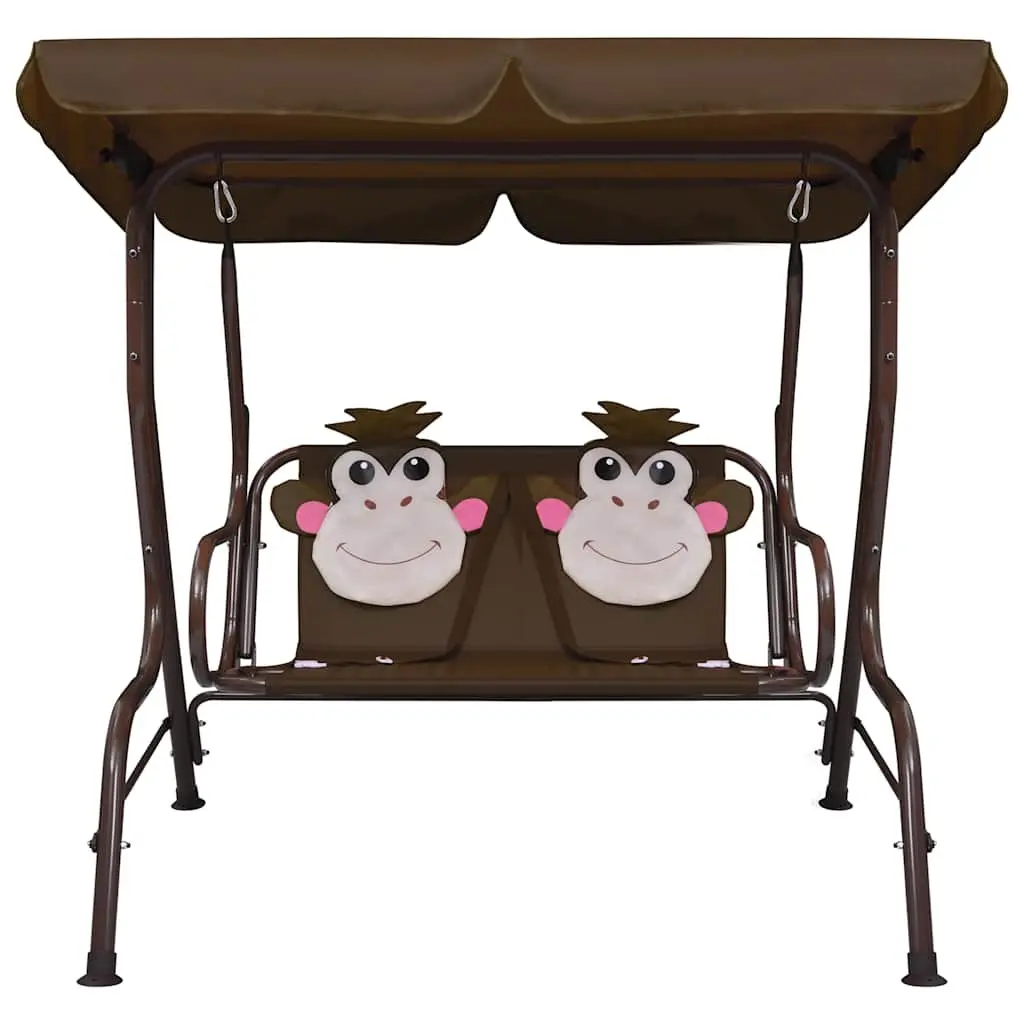 Kids Swing Bench Steel Frame 115 x 75 x 110 cm Brown with Sunshade Canopy