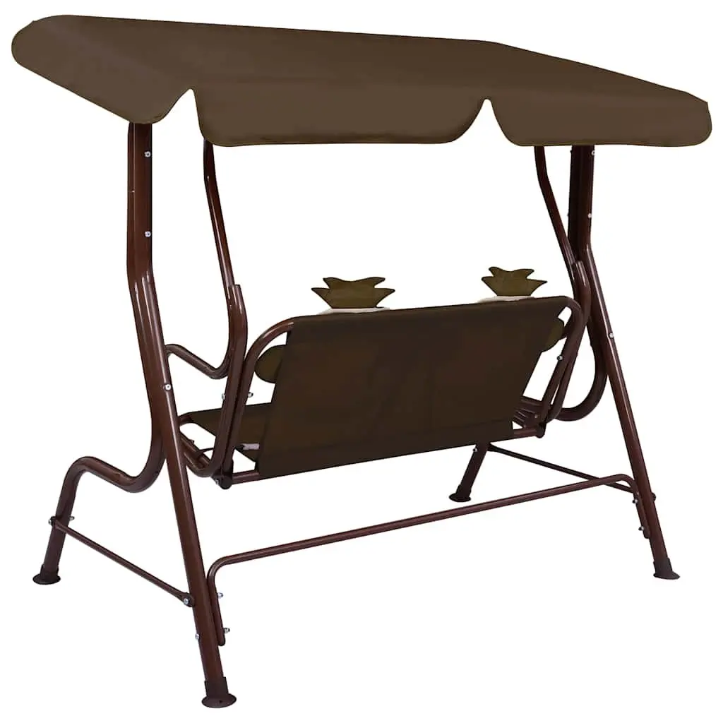 Kids Swing Bench Steel Frame 115 x 75 x 110 cm Brown with Sunshade Canopy