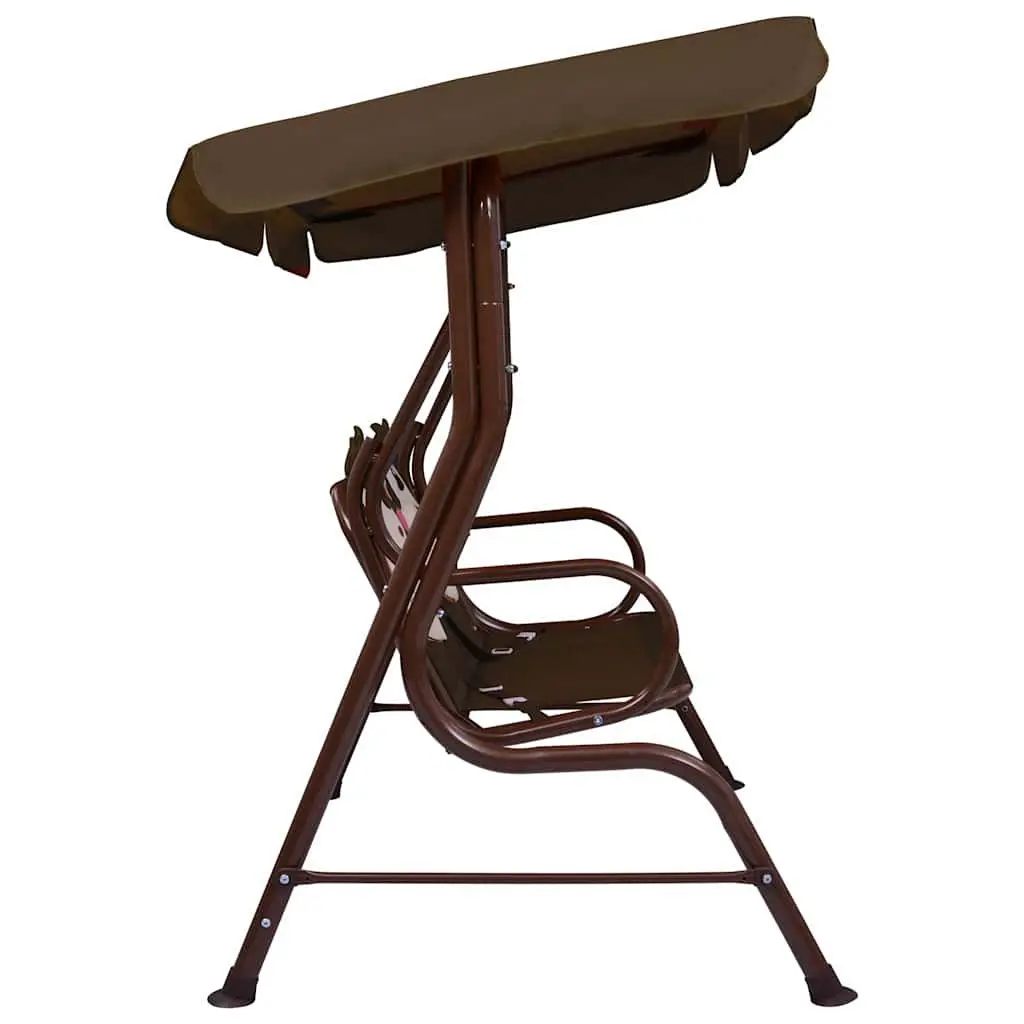 Kids Swing Bench Steel Frame 115 x 75 x 110 cm Brown with Sunshade Canopy