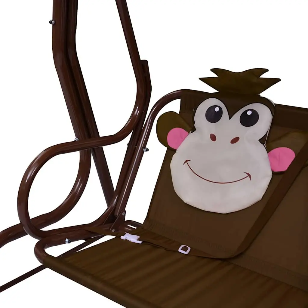 Kids Swing Bench Steel Frame 115 x 75 x 110 cm Brown with Sunshade Canopy